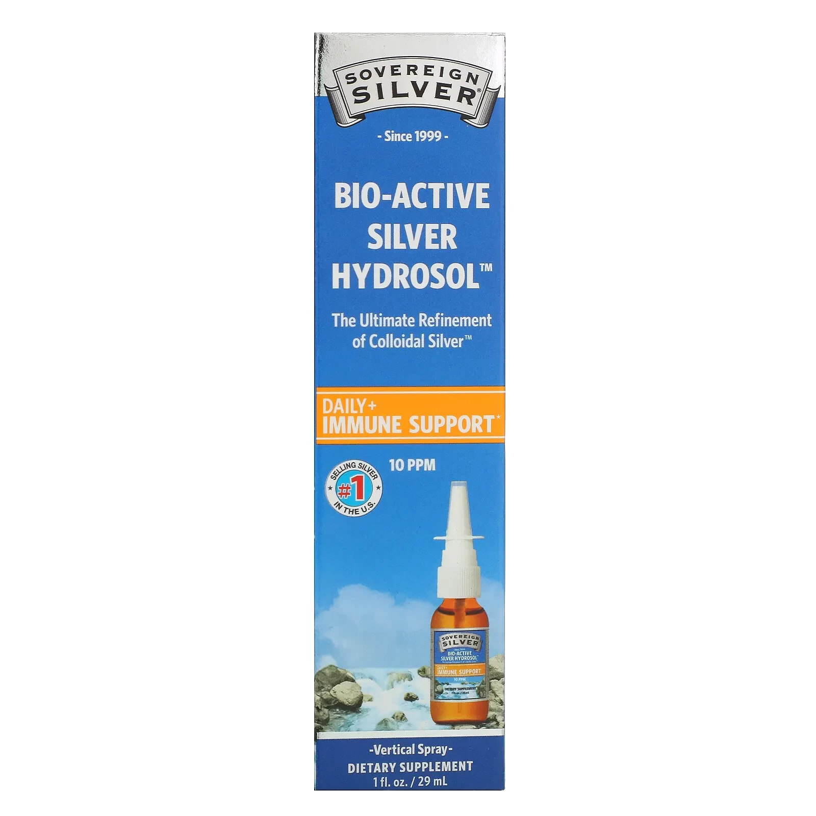 Sovereign Silver, Bio-Active Silver Hydrosol, поддержка иммунитета, вертикальный спрей, 10 част./млн, 59 мл (2 жидк. унции)