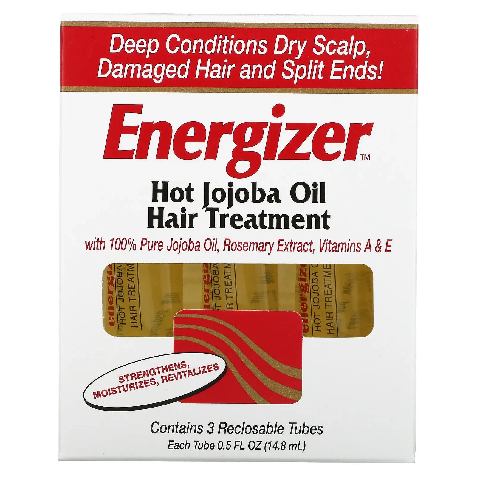 Хоуб Лэбс, Energizer, лечение волос горячим маслом жожоба, 3 тюбика с повторно закрывающейся крышкой, 14,8 мл каждый