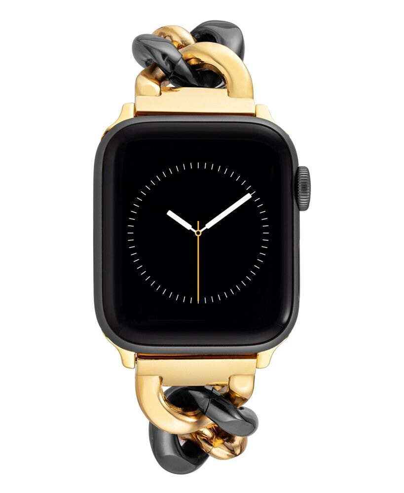Anne Klein women's Black and Gold-Tone Alloy Chain Bracelet Compatible with 38/40/41mm Apple Watch