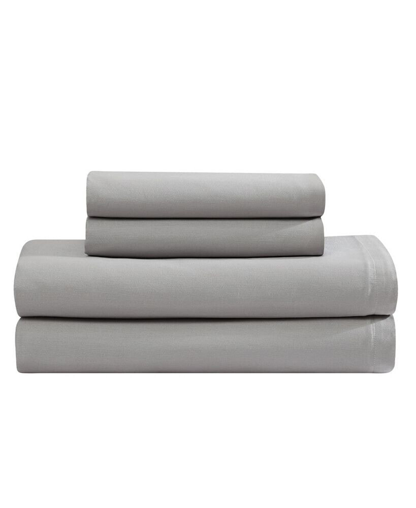 Calvin Klein pearl Edge Cotton Sateen 300 Thread Count 4 Piece Sheet Set, Queen