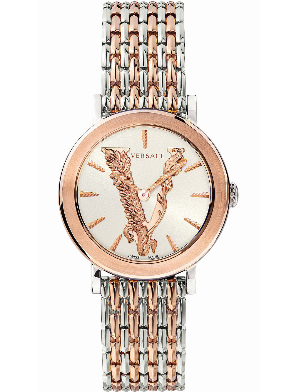 Женские наручные кварцевые часы Versace  По центру циферблата расположена металлическая буква V украшенная листьями аканта.
