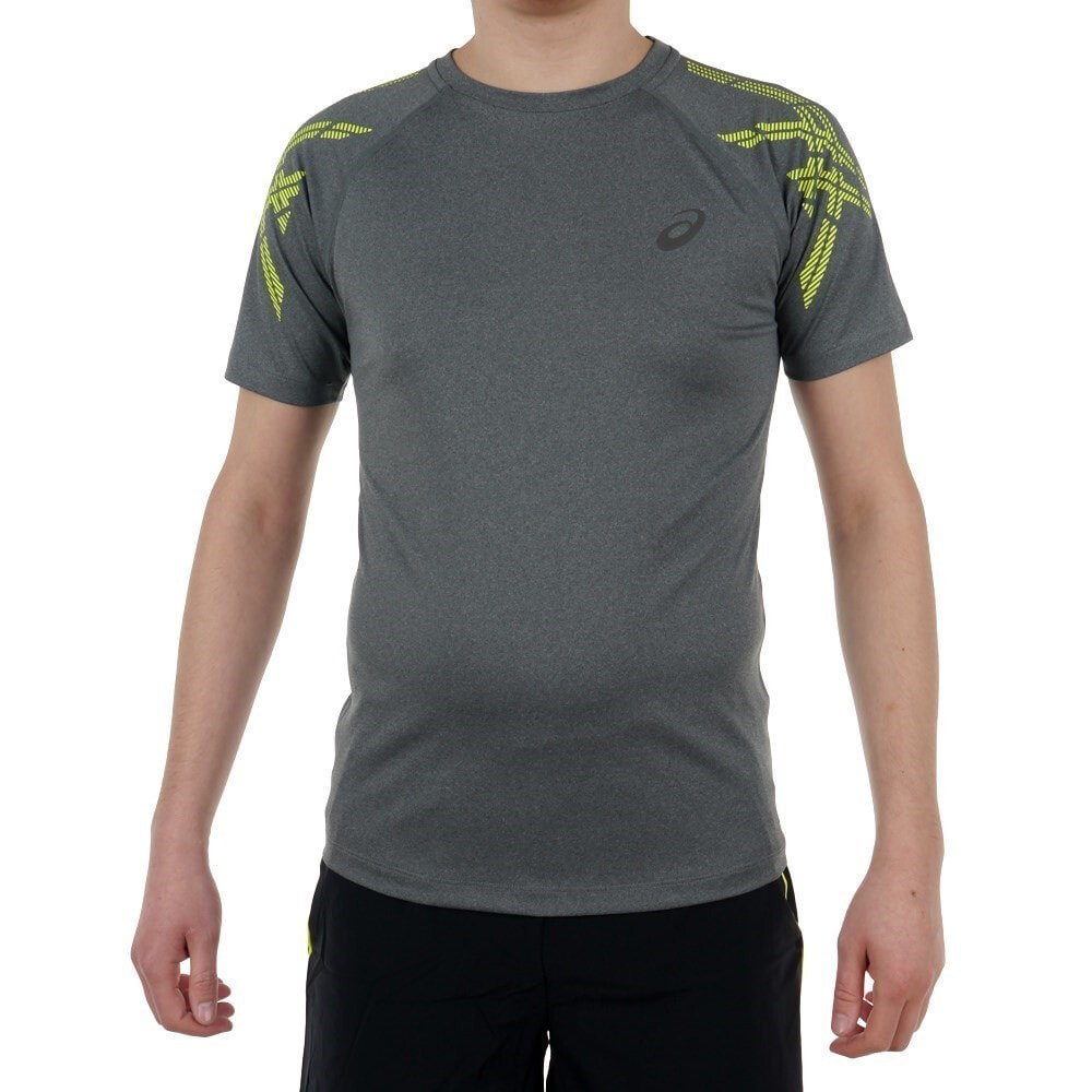 Мужская футболка спортивная серая зеленая  Asics Stripe SS Top