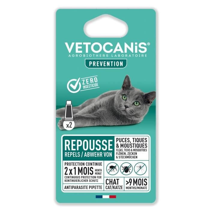 Пипетки от блох и клещей VETOCANIS 2 - для кошек - защита 2x 1 месяц