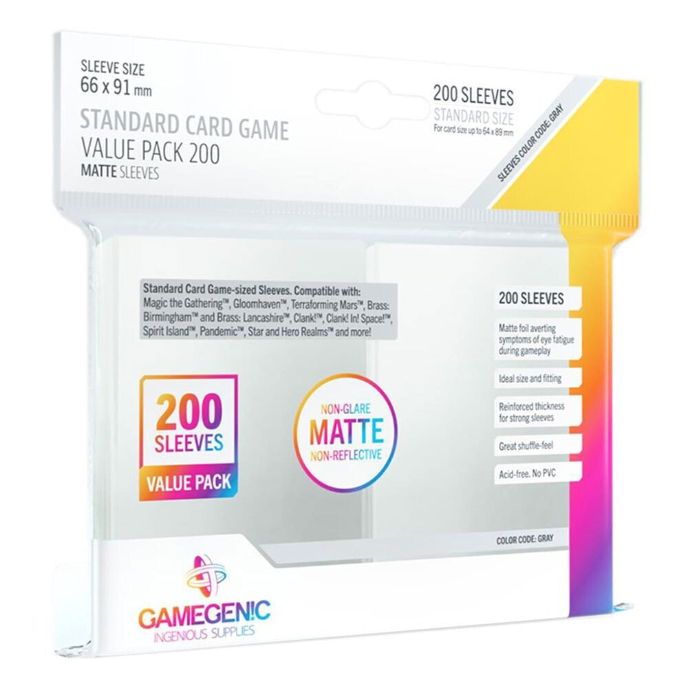 GAMEGENIC Card Sleeves Matte Standard Value Pack 200 Units 66x91 mm Board Game