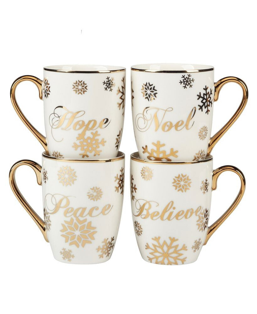 Certified International christmas Glitter Gold Mugs, Set of 4