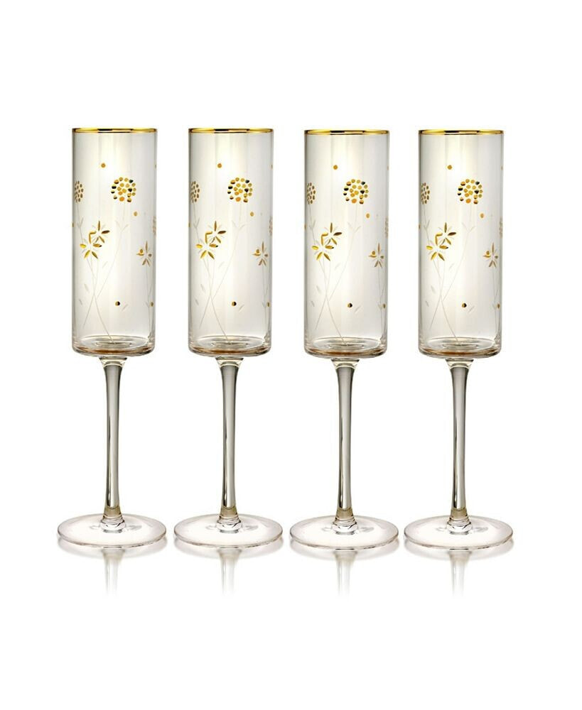 Qualia Glass plum Blossom Champagne Flute 8 oz Glasses, Set of 4