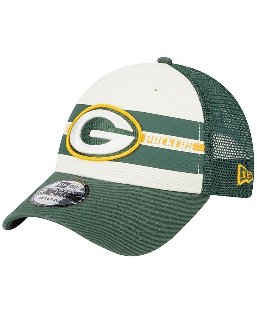 New Era men's Cream, Green Green Bay Packers Team Stripe Trucker 9FORTY Snapback Hat