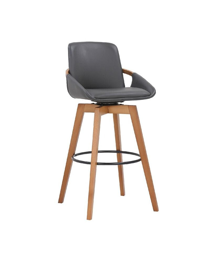 Baylor Swivel Wood Bar or Counter Stool in Faux Leather