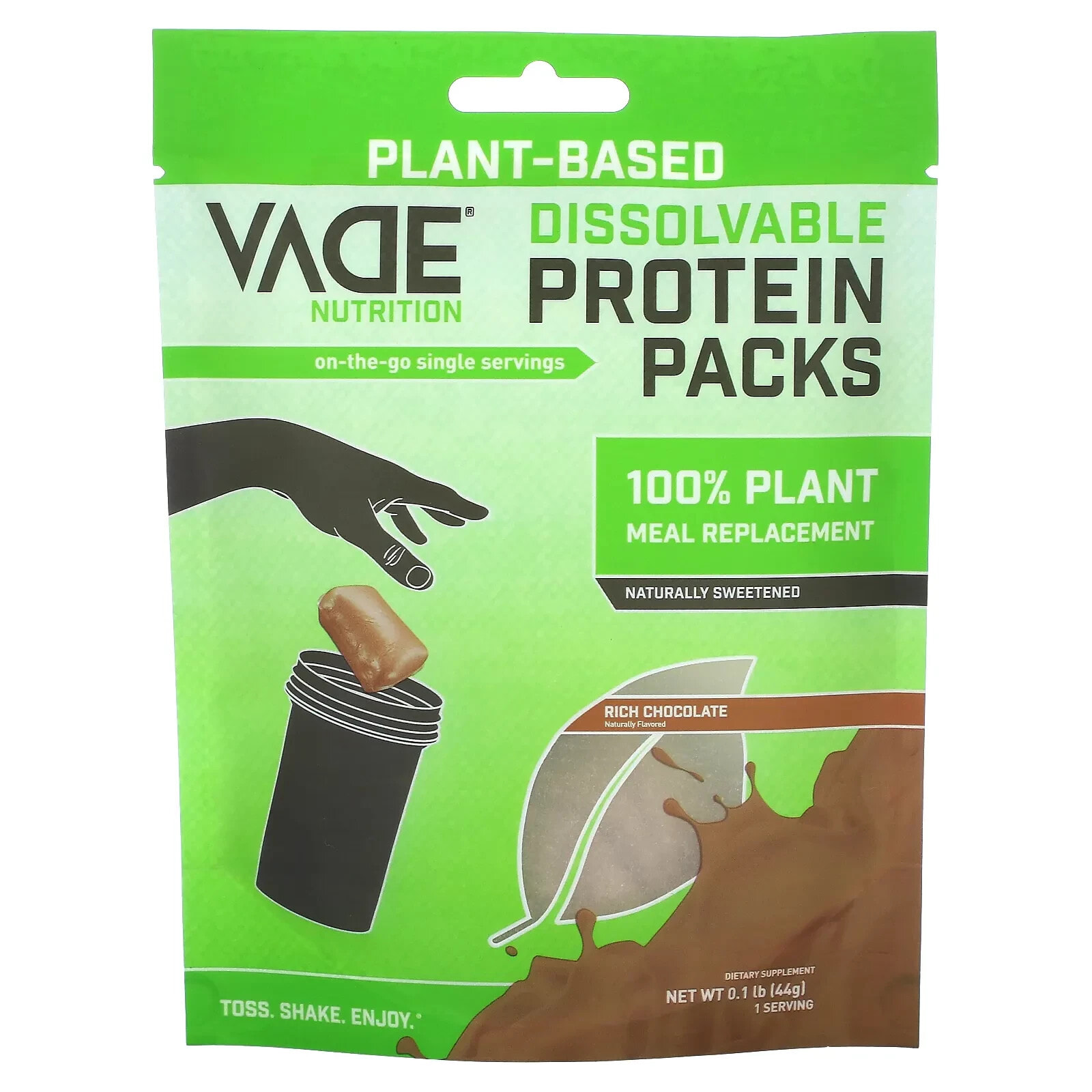 Vade Nutrition, Plant-Based Dissolvable Protein Packs, Rich Chocolate, 0.1 lb (44 g)
