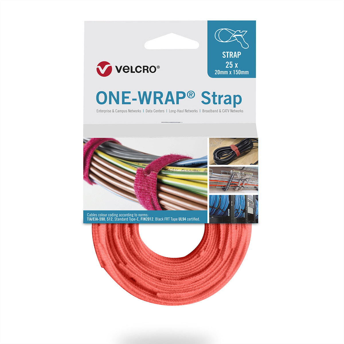 VELCRO ONE-WRAP - Releasable cable tie - Polypropylene (PP) - Velcro - Orange - 200 mm - 20 mm - 25 pc(s)