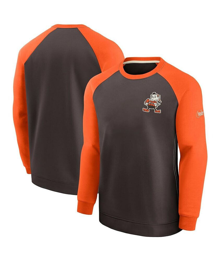 Men's Brown, Orange Cleveland Browns Brownie The Elf Historic Raglan Crew Performance Sweater