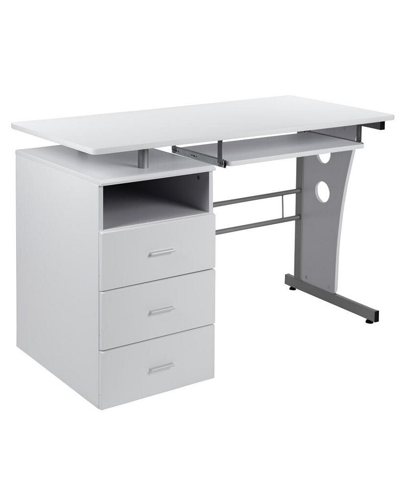 EMMA+OLIVER desk With Three Drawer Single Pedestal And Pull-Out Keyboard Tray