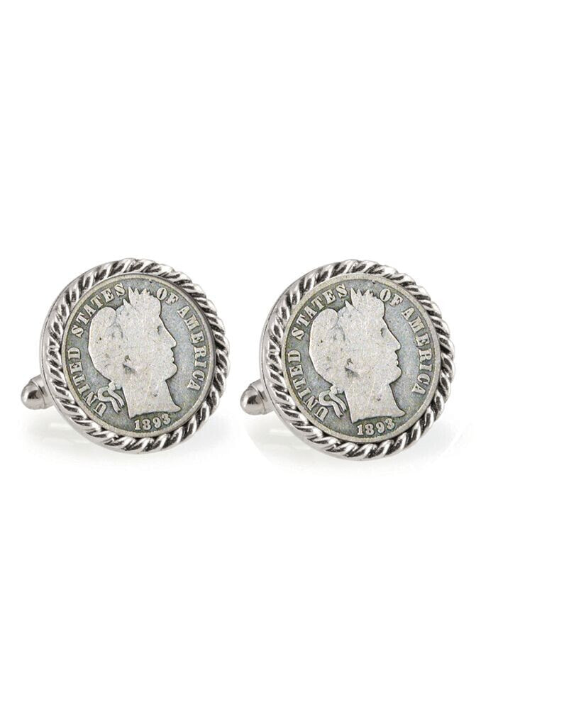 1800's Silver Barber Dime Rope Bezel Coin Cuff Links