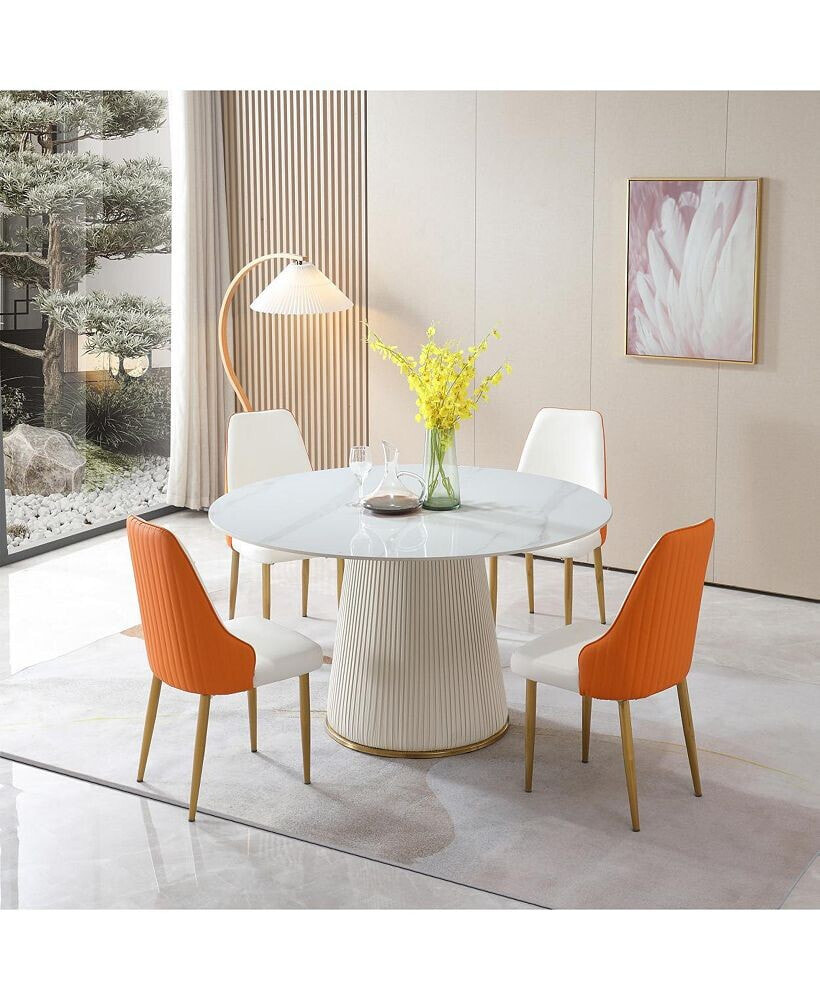 Simplie Fun 53 inch Round sintered stone Carrera white dining table