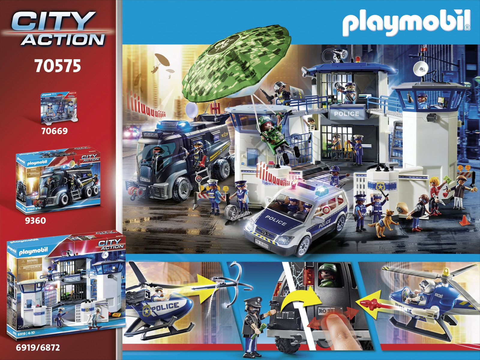 Набор с элементами конструктора Playmobil City action 70575 Погоня на  вертолете за беглецами в фургоне — купить недорого с доставкой, 588340