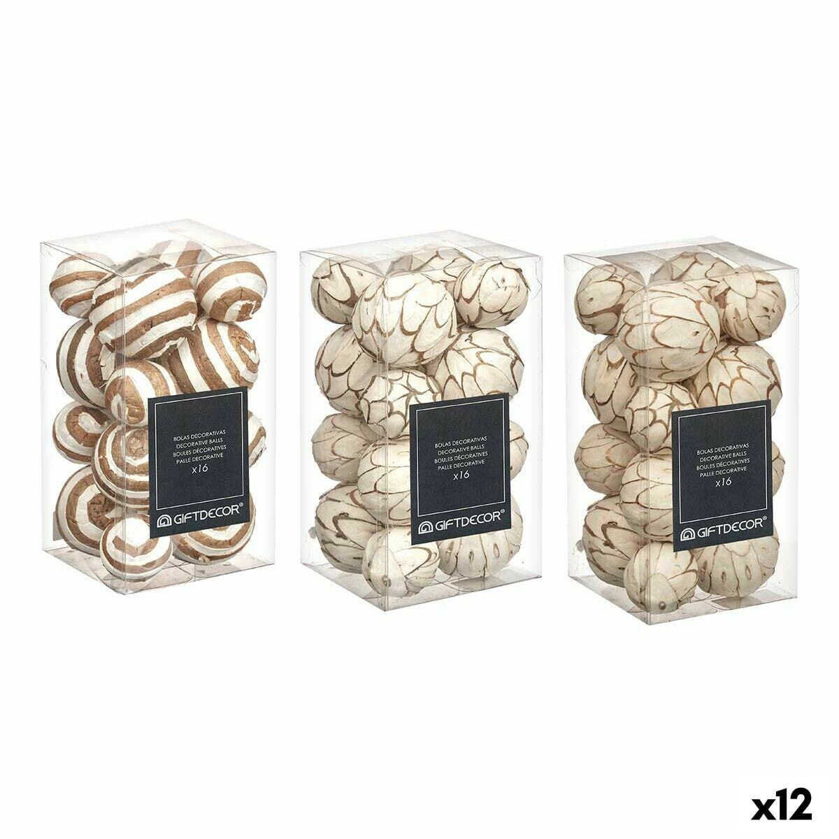 Set of Decorative Balls Коричневый Белый (12 штук)