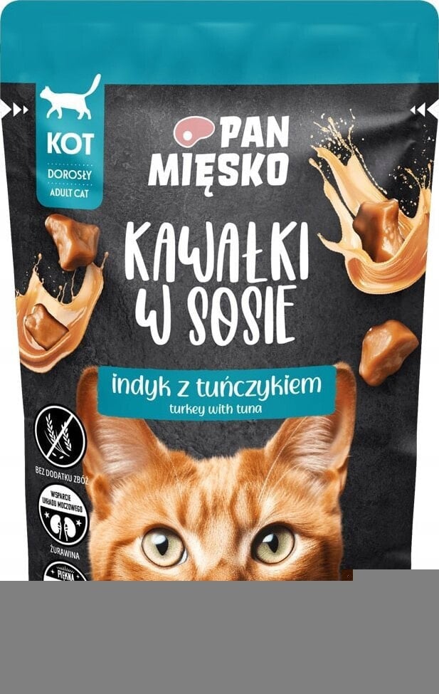 Pan Mięsko PAN MIĘSKO Kawałki w sosie Indyk z tuńczykiem (dorosły) - Karma mokra dla kota - 85g