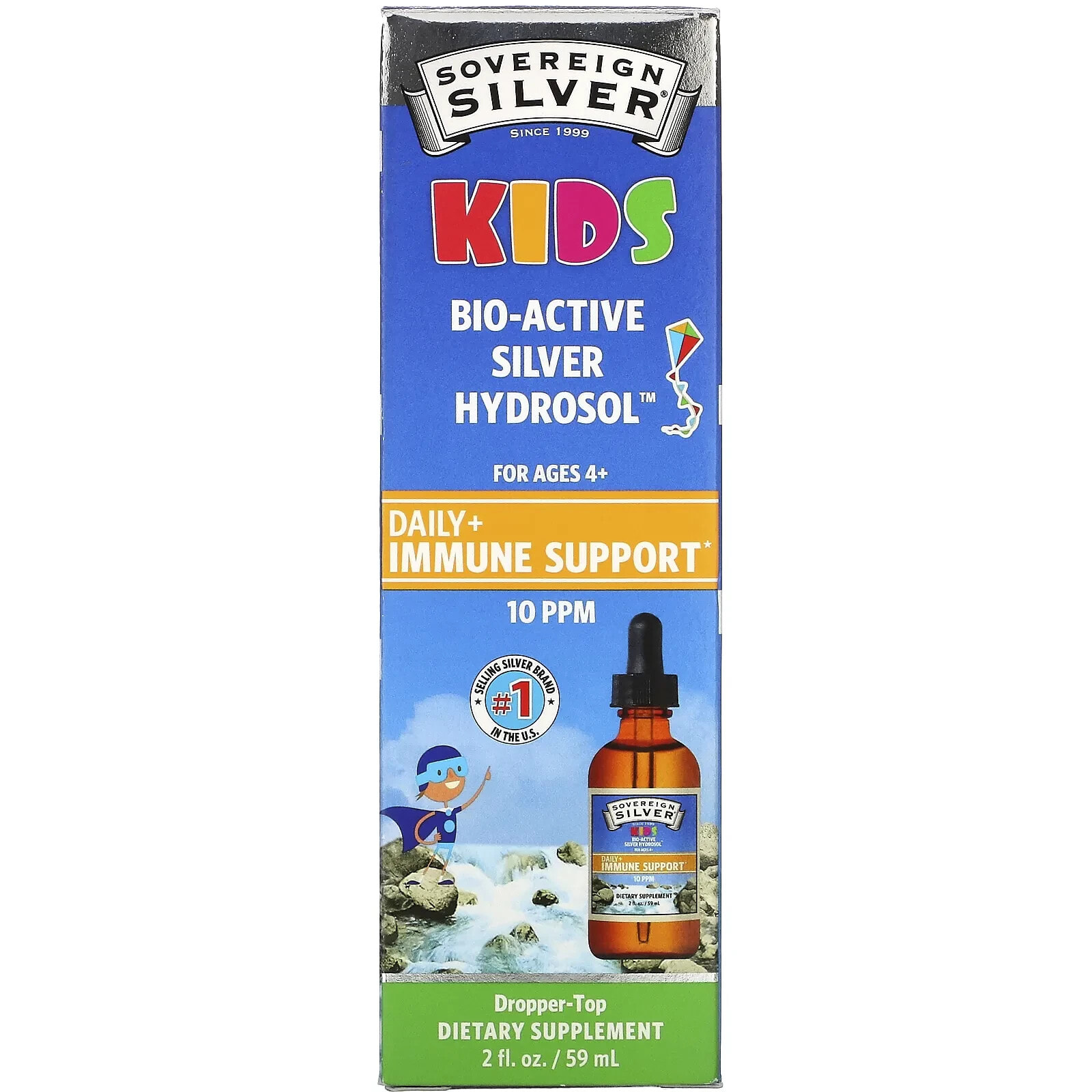 Sovereign Silver, Биоактивный гидрозоль серебра для детей, ежедневный спрей для иммунной поддержки, для детей от 4 лет, 10 част. / Млн, 59 мл (2 жидк. Унции)