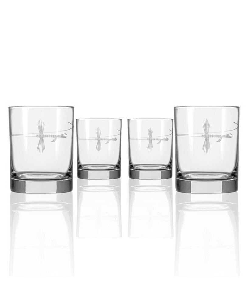 Rolf Glass fly Fishing Double Old Fashioned 14Oz - Set Of 4 Glasses