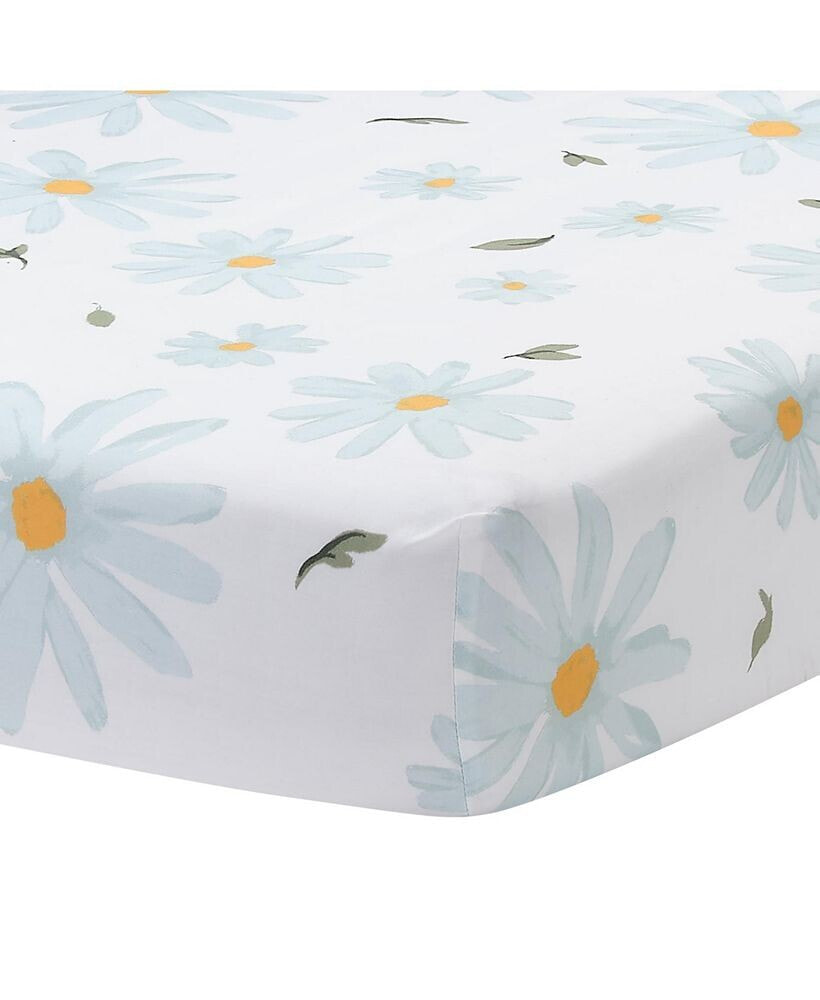 Sweet Daisy 100% Cotton White/Blue Floral Baby Fitted Crib Sheet