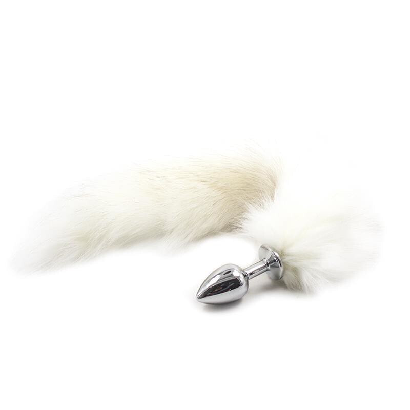 Плаг или анальная пробка FETISH ADDICT Metal Butt Plug 7 cm with Tail Velvet Touch 40 cm White