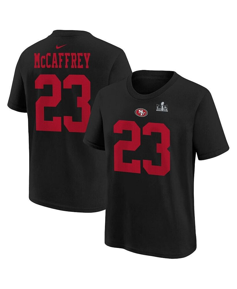 Nike toddler Boys and Girls Christian McCaffrey Black San Francisco 49ers Super Bowl LVIII Player Name and Number T-shirt