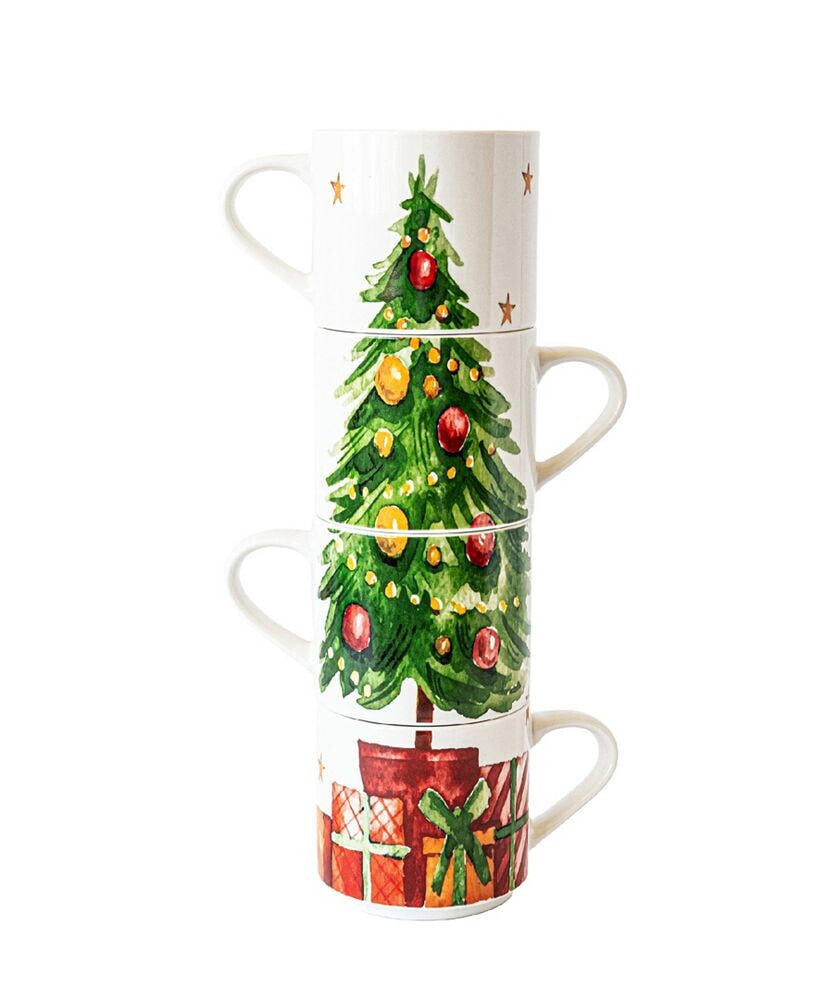 over&back christmas Tree Stackable Mugs, Set of 4