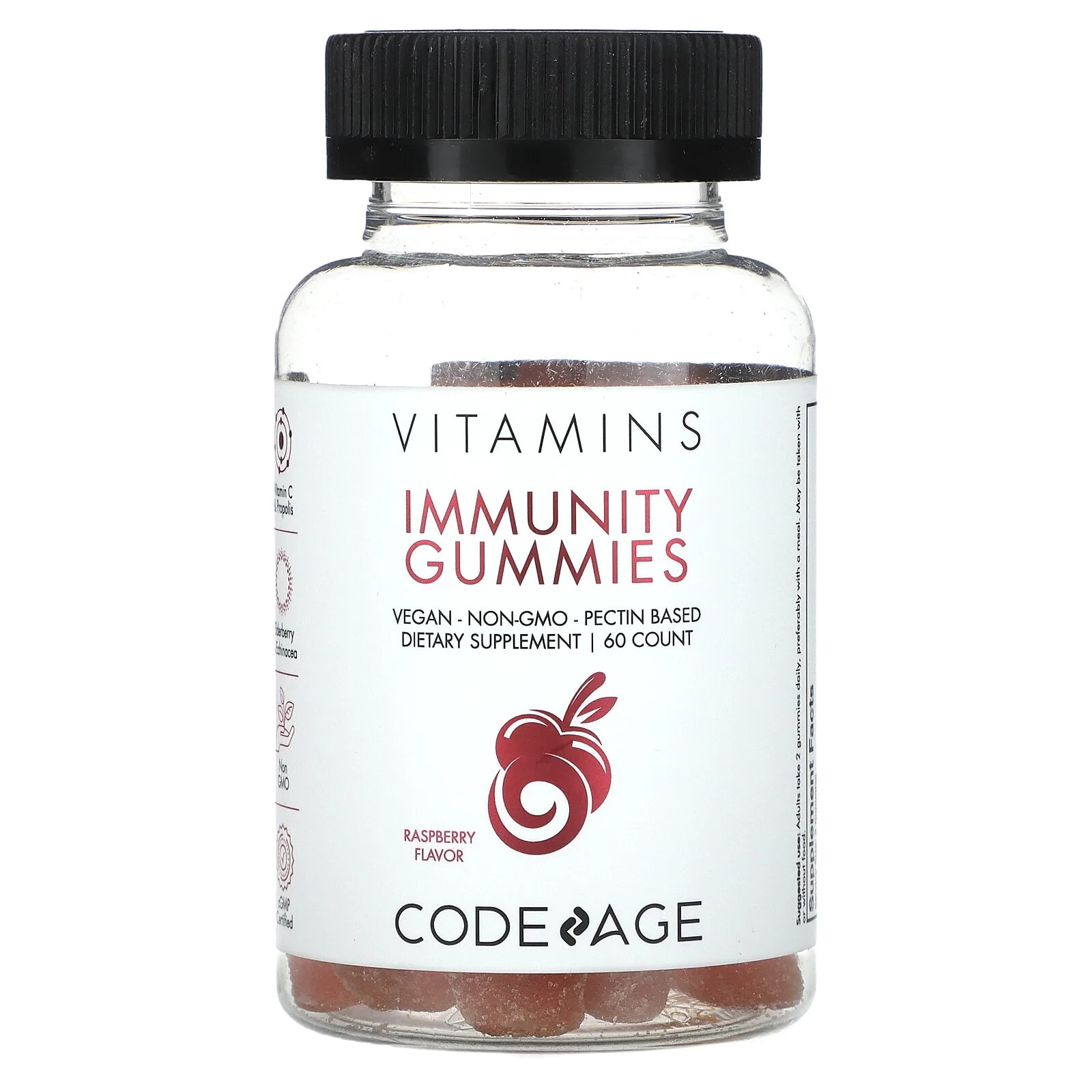 Codeage, Жевательные мармеладки для иммунитета, малина, 60 жевательных таблеток