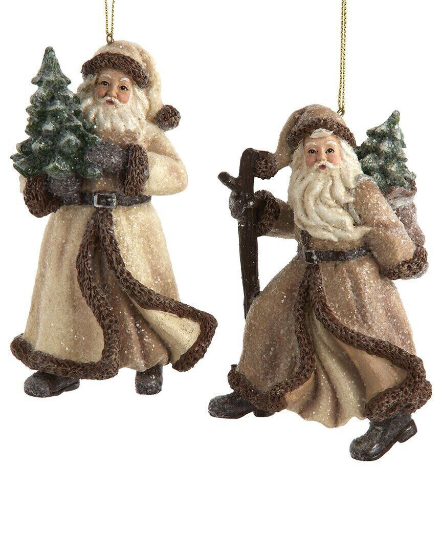 Kurt Adler Set Of 2 5.25In Rustic Nature Santa Ornaments Multicolor