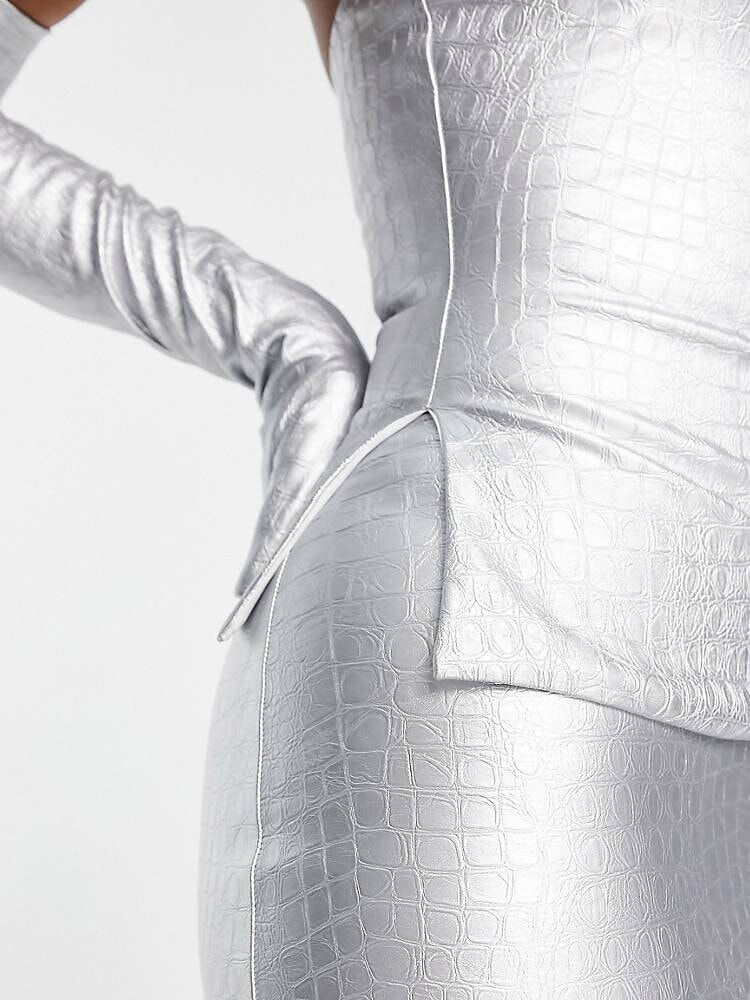 Naked Wardrobe moc croc bandeau co-ord in silver Naked Wardrobe