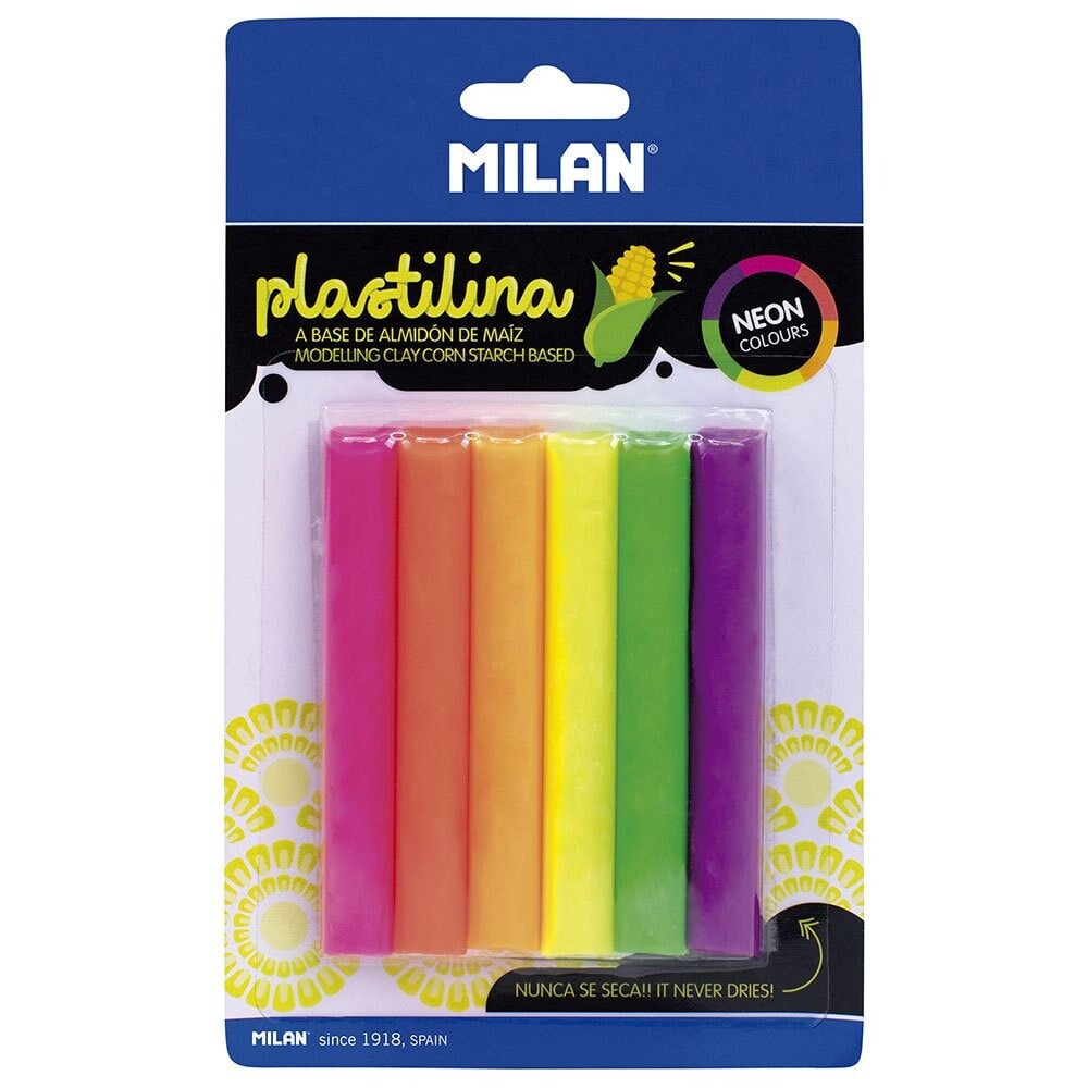 MILAN Blister Pack 6 Modellin Clay Sticks In Neon Colours 70g
