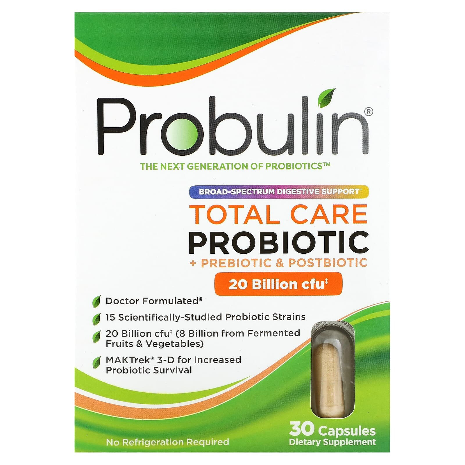 Пробулин, Total Care, пробиотик, 20 млрд КОЕ, 30 капсул