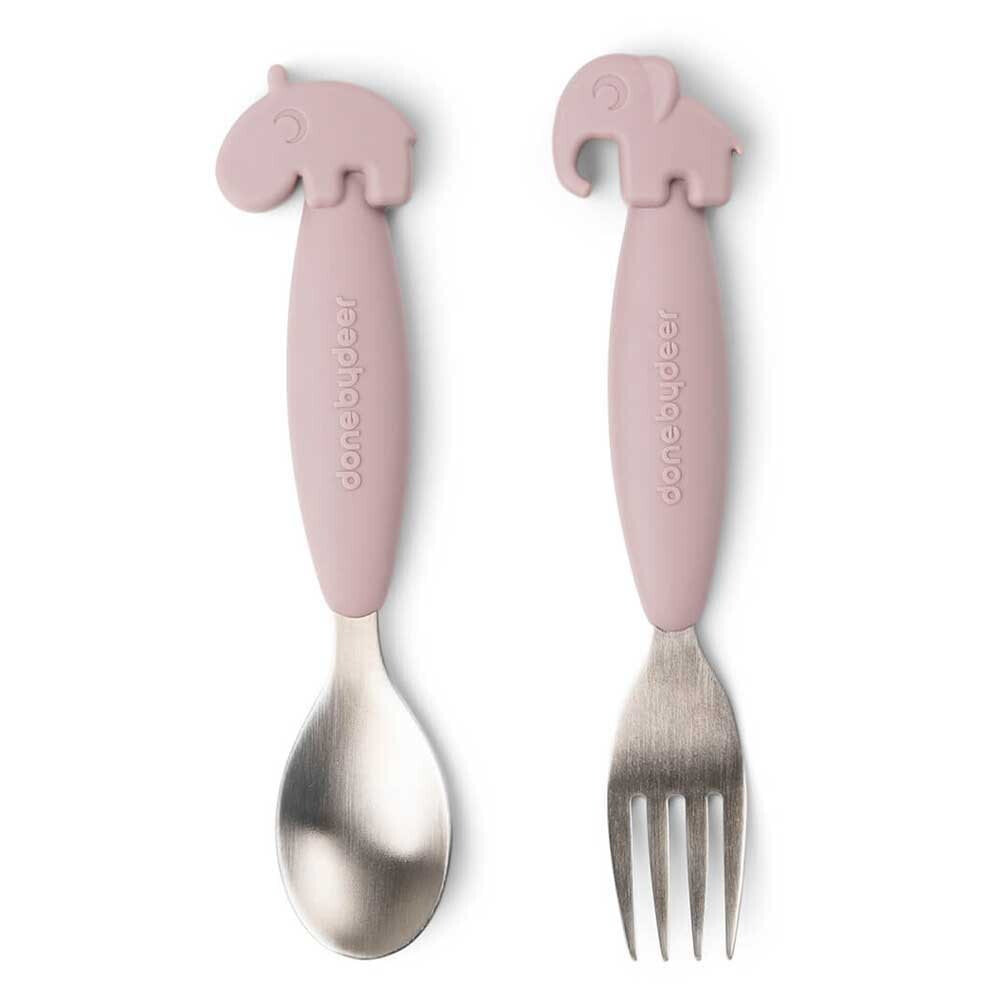 DONE BY DEER Easy-Grip Spoon And Fork Set Deer Friends