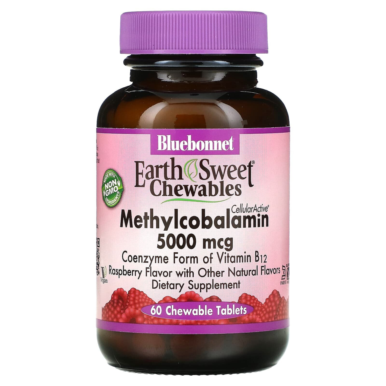 EarthSweet Chewables, CellularActive Methylcobalamin, Raspberry , 5,000 mcg, 60 Chewable Tablets