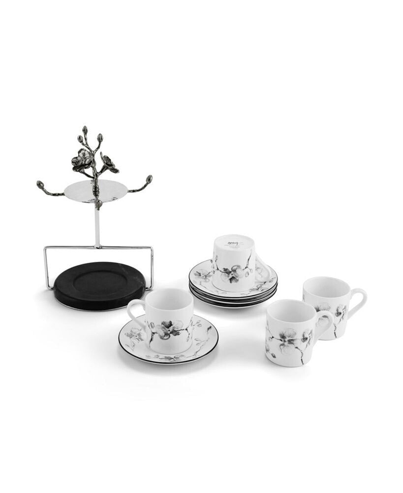 Michael Aram orchid 9 Piece Demitasse Cups and Stand Set