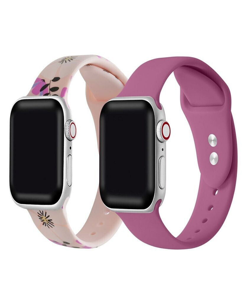 Posh Tech men's and Women's Purple Floral and Purple 2 Piece Silicone Band for Apple Watch 38mm
