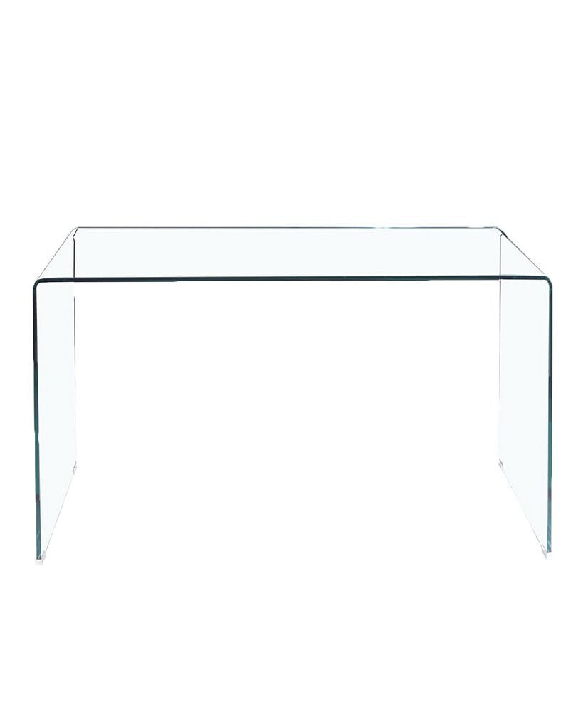 Simplie Fun glass Console Table, Transparent Tempered Glass Console Table with Rounded Edges Desks, Sofa Table