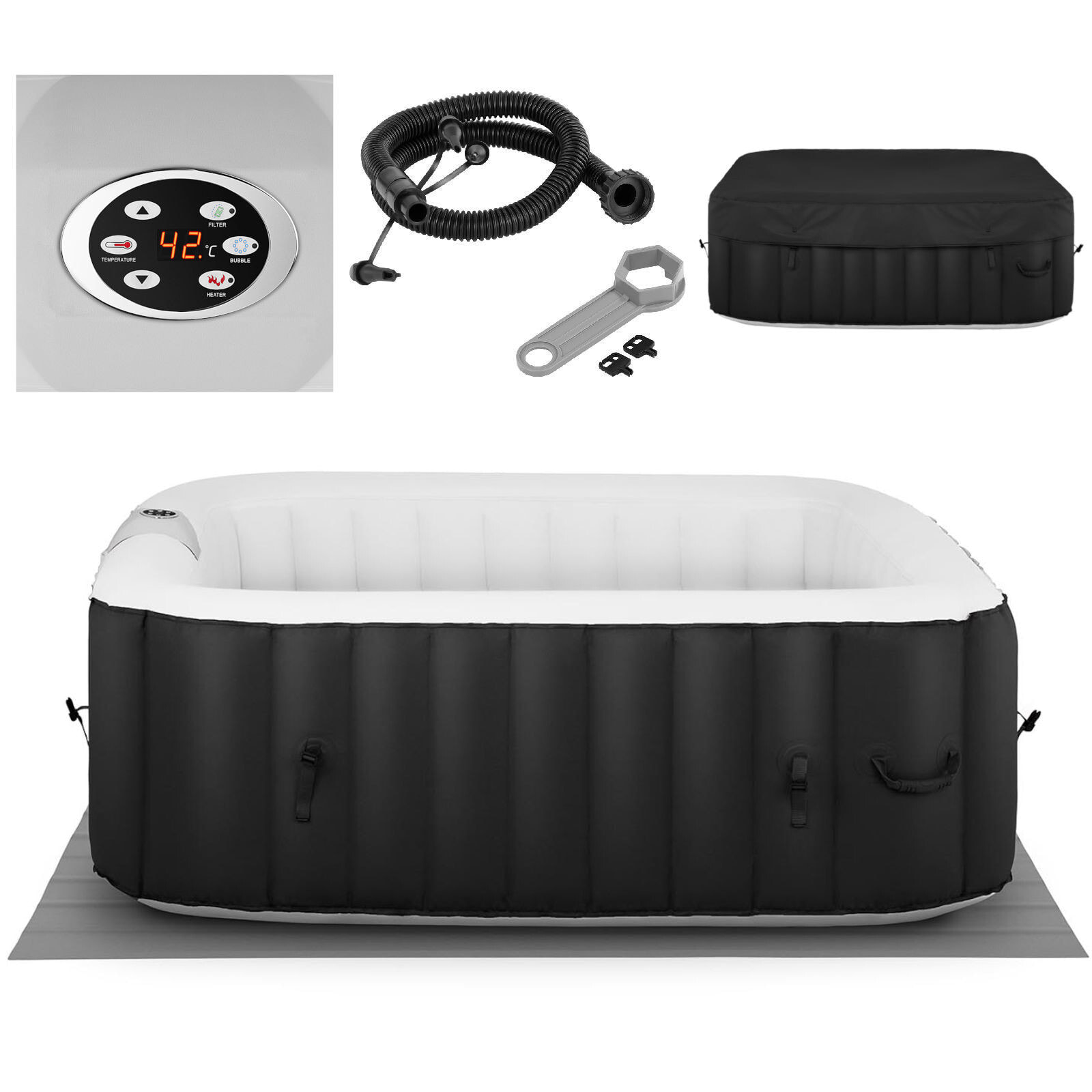Garden inflatable jacuzzi with massage for 4 people 42C 600 l black and white