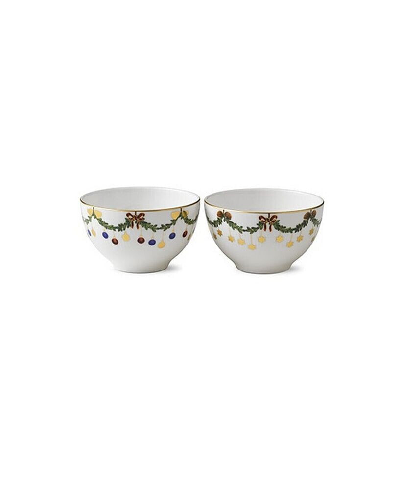 Royal Copenhagen star Fluted Christmas Chocolate Bowl, Set of 2