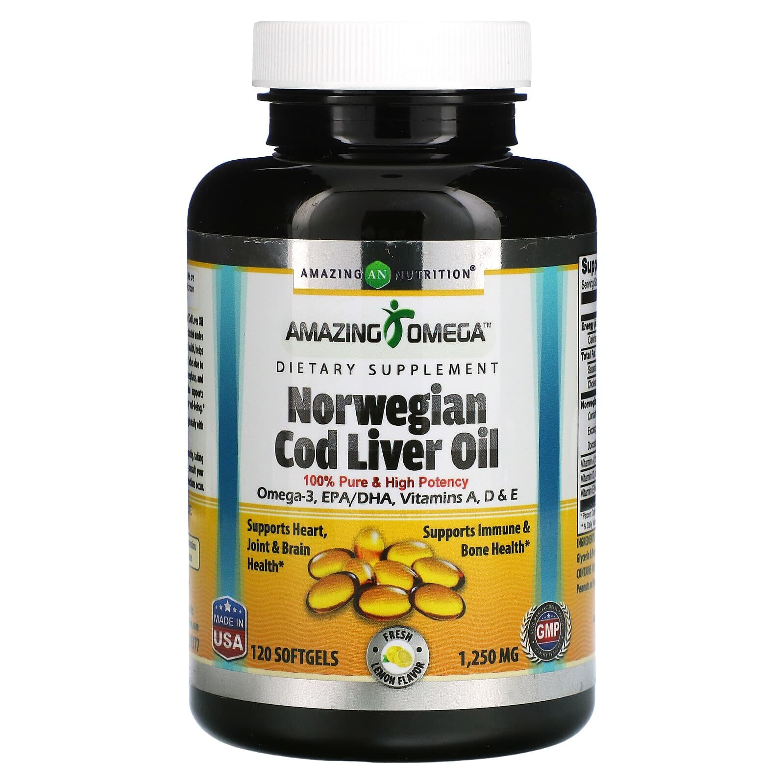 Amazing Nutrition, Norwegian Cod Liver Oil, Lemon, 1,000 mg, 250 Softgels