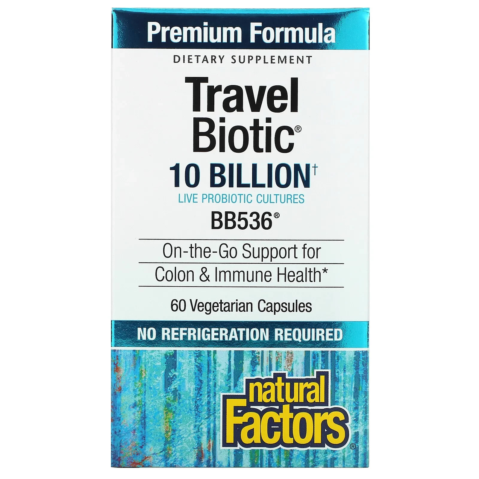 Natural Factors, Travel Biotic, BB536, 10 миллиардов, 30 вегетарианских капсул