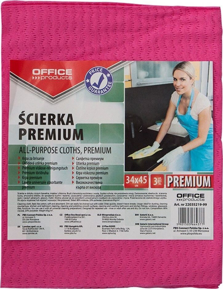 Тряпка, щетка или губка Office Products Ścierka premium OFFICE PRODUCTS, wiskoza 80%, gr. 65g/mkg, 34x45cm, 3szt., mix kolorów