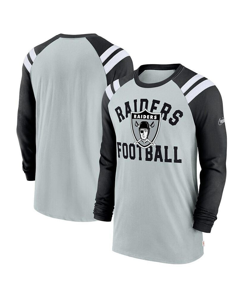 Nike men's Silver, Black Las Vegas Raiders Classic Arc Raglan Tri-Blend Long Sleeve T-shirt