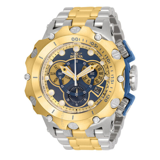 Мужские наручные часы с серебряным золотым браслетом Invicta Venom Chronograph Quartz Blue Dial Mens Watch 32763