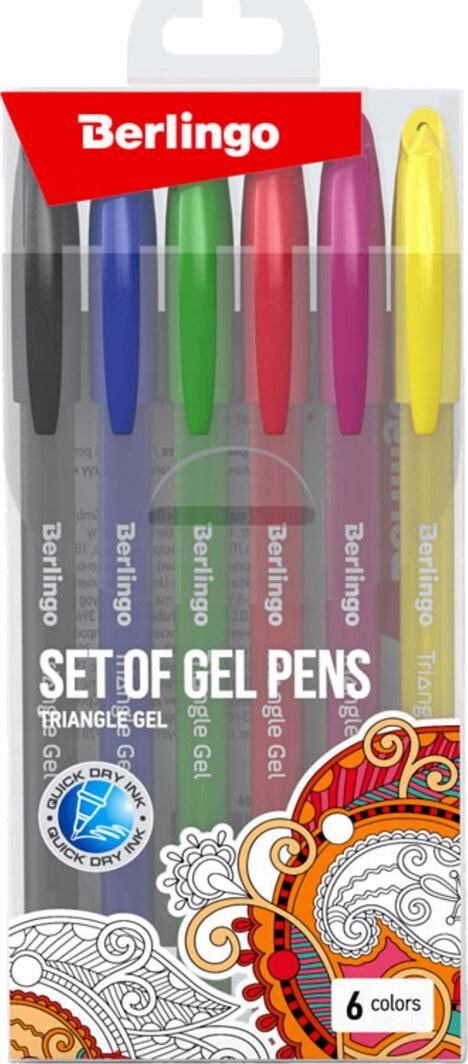 Письменная ручка Berlingo Berlingo, Zestaw długopisów żelowych żelowych, color, 6szt, 0.5mm, Triangle gel