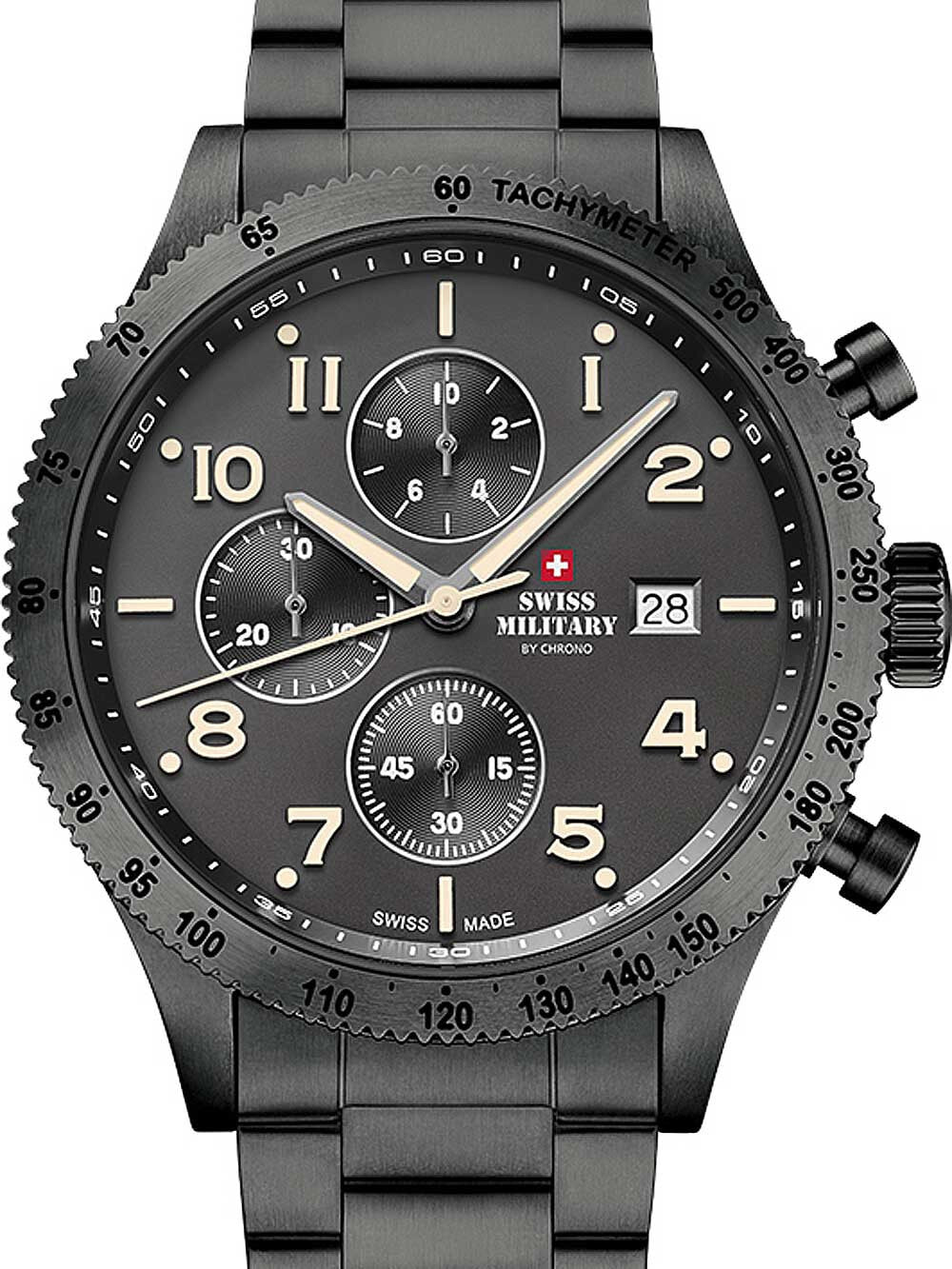 Мужские наручные часы с черным браслетом Swiss Military SM34084.04 chrono 42 mm 10ATM