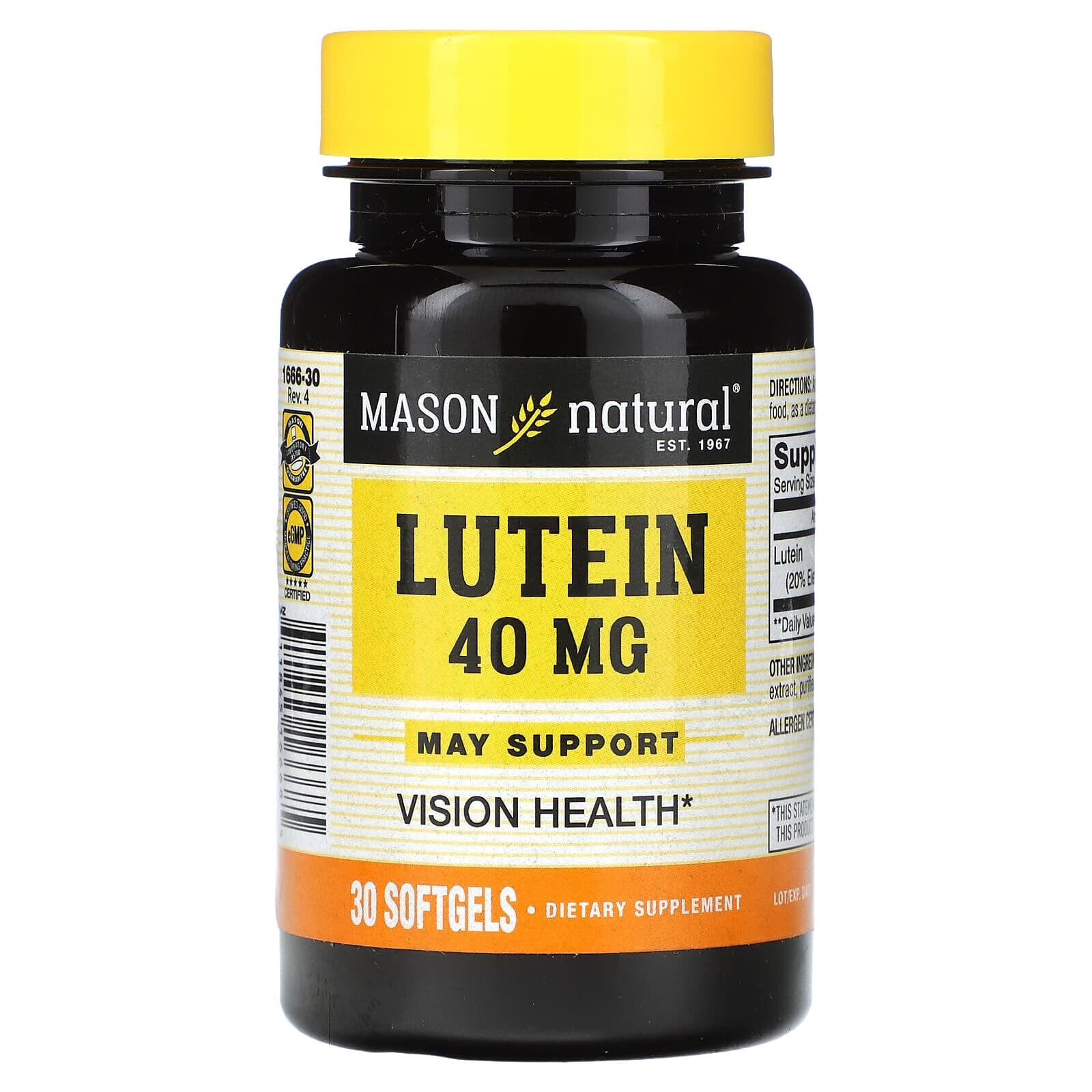 Mason Natural, Лютеин, 20 мг, 30 мягких таблеток
