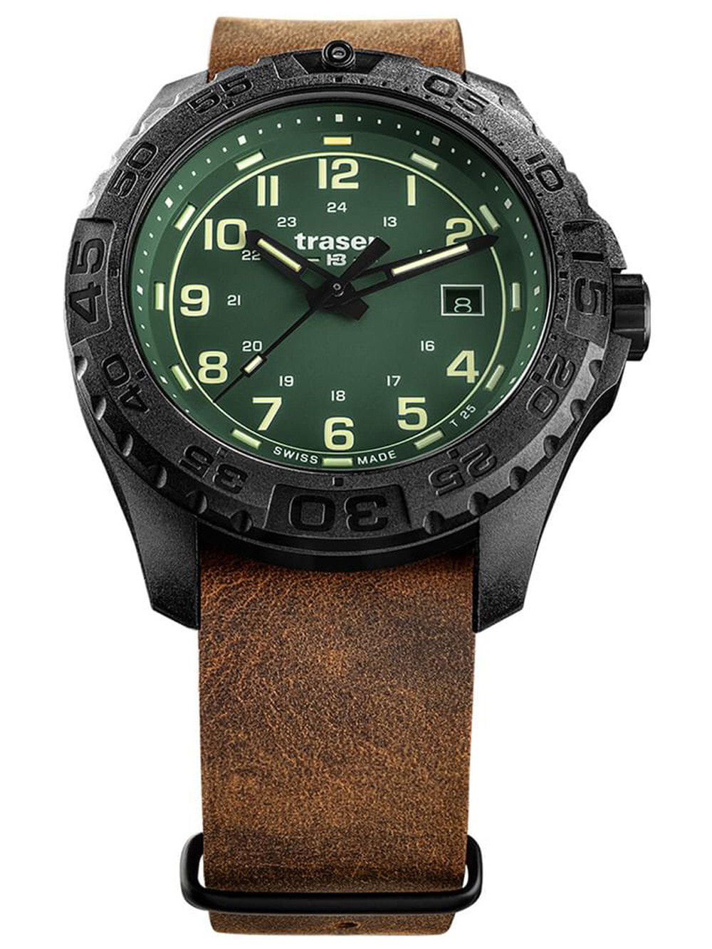 Мужские наручные часы с коричневым кожаным ремешком Traser H3 109038 P96 OdP Evolution petrol Mens 44mm 20ATM