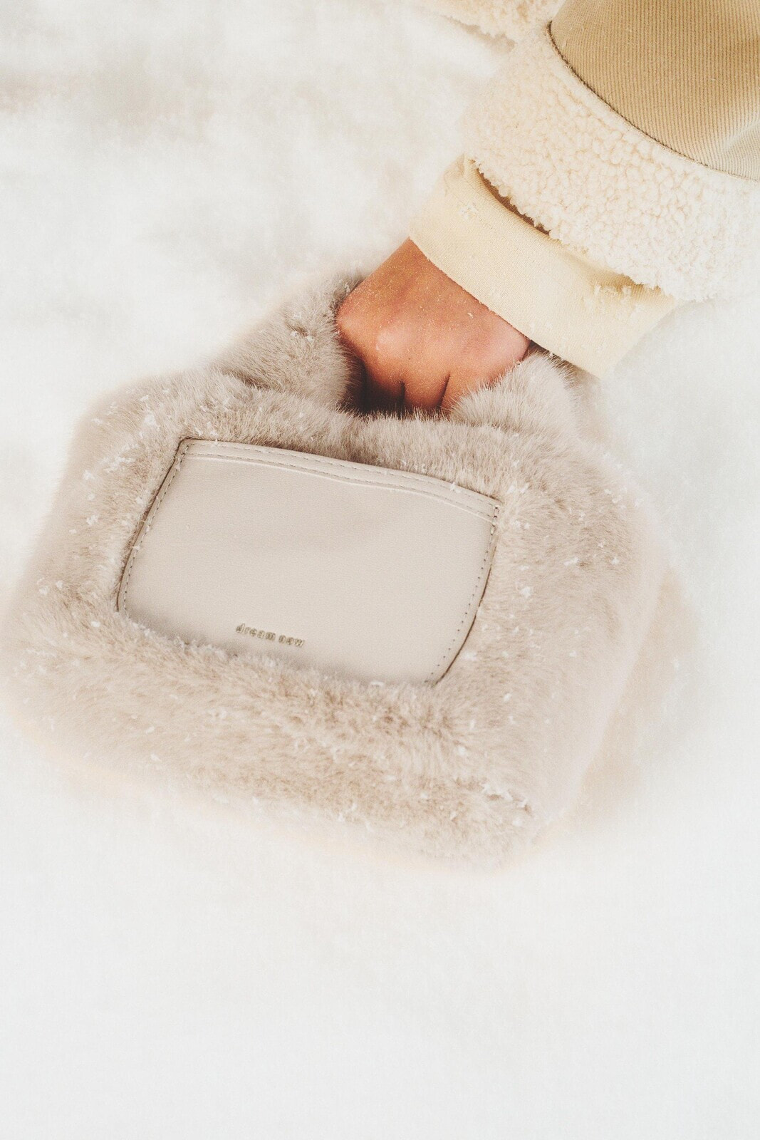 Neutral faux fur crossbody bag