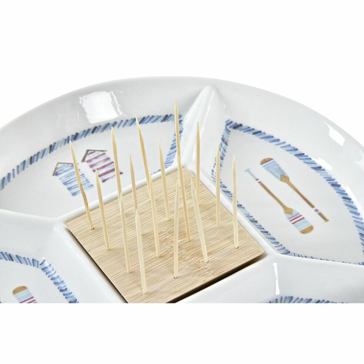 Snack tray DKD Home Decor Blue Natural Bamboo Stoneware Mediterranean 23,5 x 23,5 x 7 cm